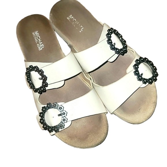 Michael Kors Leather Slides with Silver Concho Buckles. - Picture 1 of 5